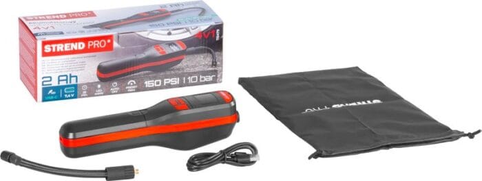kompresor strend pro k25, ručný, 150 psi, 10 bar, led svetlo, akumulátorová pumpička
